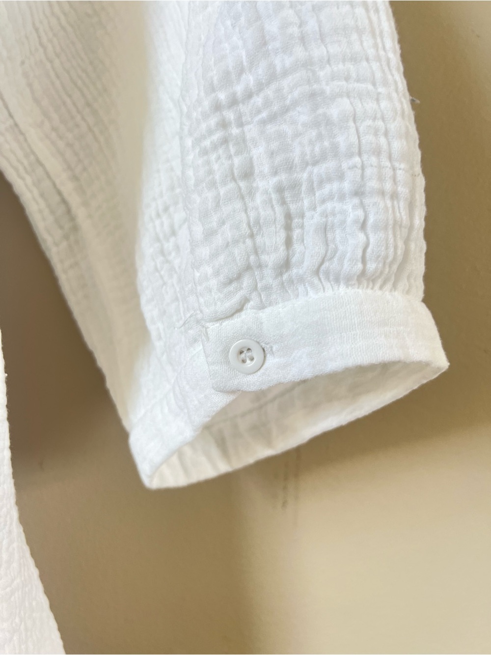Mac and Me White Cotton Gauze Tie Neck Peasant Blouse 1X Boho Coastal 3/4 Sleeve - Picture 13 of 16